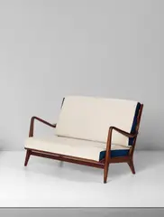 Settee, model no. 516 by Gio Ponti, circa 1953, walnut, fabric, sold Nov 2017