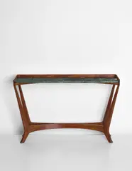 Rare console, designed for the IX Triennale, Milan by Osvaldo Borsani, circa 1951, walnut, walnut-veneered wood, marble, sold Nov 2017
