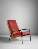 Jean Prouvé, Rare 'Visiteur' armchair, model no. 350, designed 1952, oak, painted steel, painted metal, vinyl, rubber
