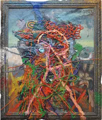 Crawling from the Wreckage by Jigger Cruz, 2015, oil and spray paint on canvas, sold Nov 2016