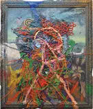 Jigger Cruz, Crawling from the Wreckage, 2015, oil and spray paint on canvas