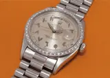 Rolex, A very rare and important platinum and diamond-set wristwatch with Arabic calendar, applied white gold Arabic numerals, centre seconds and bracelet