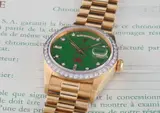 Rolex, A very rare and attractive yellow gold and diamond-set calendar wristwatch with bracelet, centre seconds and green lacquered “Stella” dial, made for the Sultanate of Oman with original guarantee