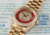 Rolex, A very rare and unusual yellow gold and diamond-set calendar wristwatch with bracelet, centre seconds, pave diamond and enamel dial with original guarantee