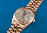 Rolex, A rare pink gold calendar wristwatch with bracelet and centre seconds