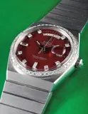 Rolex, An extremely rare, important and very heavy platinum and diamond-set calendar bracelet watch with centre seconds and burgundy lacquered “Stella” dial, made in a limited series of 8 pieces only, 1977