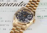 Rolex, A very rare and unusual yellow gold and diamond calendar wristwatch with centre seconds, bracelet, ammonite hard stone dial, guarantee and box