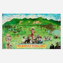 Enrique Chagoya, The Pastoral or Arcadian State: Illegal Alien's Guide to Greater America, 2006, lithograph in colors