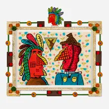 Roy De Forest, Dogman and Indian, 2006, lithograph in colors with hand-painted elements in artist's frame
