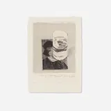 David Hockney, Postcard of Richard Wagner with a Glass of Water (from the Eighteen Small Prints portfolio), 1973, etching in colors on handmade paper