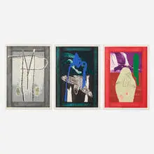 Mimmo Paladino, Three works, 1990, screenprint with woodcut, etching, aquatint, drypoint, carborundum, and collage in colors on Arches