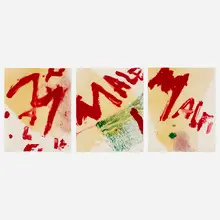 Malfi (triptych) by Julian Schnabel, 1997, screenprint in colors with monotype and resin on primed Rising Museum Board, sold Sep 2024