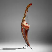Davide Salvadore, Grande Tiraboson, c. 2010, hand-blown glass, inciso and battuto surface, leather string, patinated metal