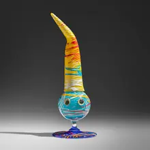 Wizard with Eyes by Richard Marquis, 2017, hand-blown glass, acrylic paint, plastic googly eyes, sold Sep 2025