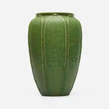 Vase with leaves by Ruth Erickson, 1899-1910, glazed earthenware, sold Sep 2025