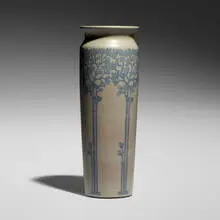 Marblehead Pottery, Rare and Tall vase with stylized tree of life, 1908-20, glazed earthenware