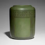 Marblehead Pottery, Rare and Large vase with conventionalized trees, 1906-20, glazed and incised earthenware