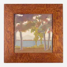 Rookwood Faience, Scenic tile, c. 1915, glazed earthenware decorated in cuenca