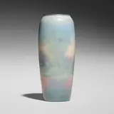 Scenic Vellum vase with lake and trees by Edward T. Hurley for Rookwood Pottery, 1939, glazed porcelain, sold Sep 2025
