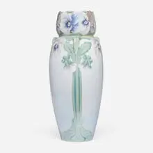 Monumental reticulated vase with pansies by Per Algot Erikson for Rörstrand, c. 1900, carved and glazed porcelain, sold Sep 2025