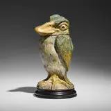 Martin Brothers Pottery, Wally-bird tobacco jar, 1898, salt-glazed stoneware, ebonized wood
