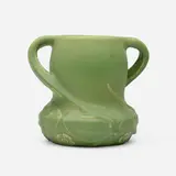 Early two-handled vase with leaves by Artus Van Briggle for Van Briggle Pottery, 1903, glazed earthenware, sold Sep 2025