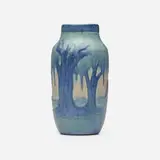 Anna Frances Simpson for Newcomb College Pottery, Scenic vase with live oaks and Spanish moss, 1928, glazed earthenware