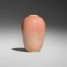 Cabinet vase by Adelaide Robineau, c. 1910, Peach Blossom-glazed porcelain, sold Sep 2025