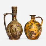 Zsolnay, Ewers, set of two, c. 1900, eosin-glazed, gilt, and silvered earthenware