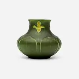 Vase with quatrefoils by Ruth Erickson for Grueby Faience Company, 1899-1910, glazed earthenware, sold Sep 2025