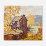 Jess Hobby, Barn Scene in Autumn, oil on canvas