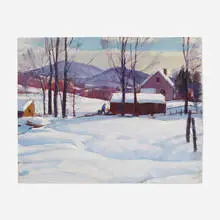 Carl Peters, Winter Chores, oil on canvas board