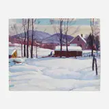 Carl Peters, Winter Chores, oil on canvas board