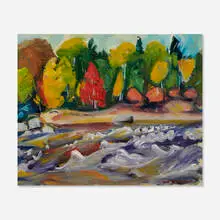 Carl Sprinchorn, River and Woods; Oak Leaves (double-sided), oil on canvas board
