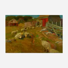 John Austin Sands Monks, Sheep in Barnyard, oil on canvas