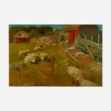 John Austin Sands Monks, Sheep in Barnyard, oil on canvas