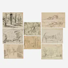 Eight sketches by Oscar Florianus Bluemner, crayon and ink on paper, sold Oct 2023