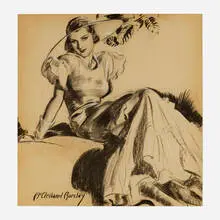 McClelland Barclay, Portrait of a Lady, charcoal and gouache on paper