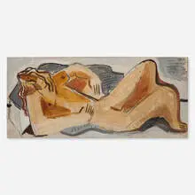 Richard Koppe, Recumbent Nude, oil on board