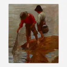 Adam Emory Albright, Two Boys Net Fishing, c. 1910, oil on canvas