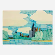 Lake Shore Drive by Wesley Willis, 1991, ballpoint pen, marker and glossy medium on Crescent, sold Feb 2024