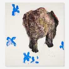 Vera Klement, Elephant, 2001, oil on canvas with paper collage
