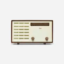 Alexander Girard, Electrex radio, model 571, 1946, walnut, plastic, acrylic, Masonite