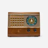 Raymond Loewy, Radio, model 504, 1946, walnut plywood, plastic, fabric, enameled steel