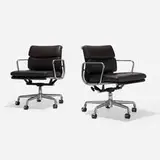 Charles and Ray Eames, Soft Pad Management chairs, pair, 1958 / 2009, leather, aluminum, enameled steel