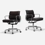 Charles and Ray Eames, Soft Pad Management chairs, pair, 1958 / 2009, leather, aluminum, enameled steel