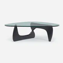 Coffee table, model IN-50 by Isamu Noguchi, lacquered wood, smoked glass, sold Feb 2024