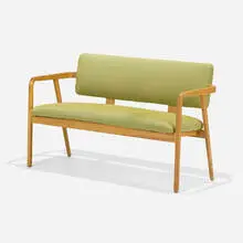 Settee, model 4665 by George Nelson & Associates, birch, upholstery, sold Feb 2024