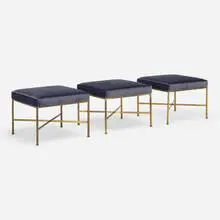 Stools model 1306, set of three by Paul McCobb, 1954, ultrasuede, brass, chrome-plated steel, sold Feb 2024