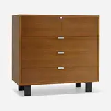 Cabinet, model 4623 by George Nelson & Associates, walnut, lacquered wood, polished aluminum, sold Feb 2024